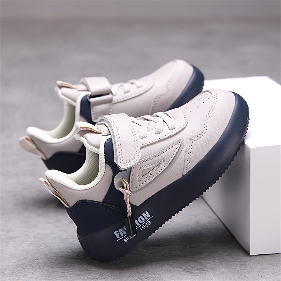 Boys' Lightweight EVA Soft Sole Sneakers with Closure - Breathable Fabric Lining, Low-Top Casual Shoes for Running, Hiking & Outdoor Activities, White & Navy Blue, Boy Sneakers, Running Footwear, Vintage Style, Durable Constr