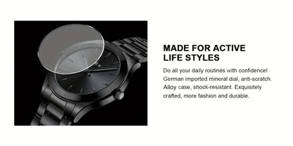 Simple Men'S Watch Black Waterproof Quartz Watch