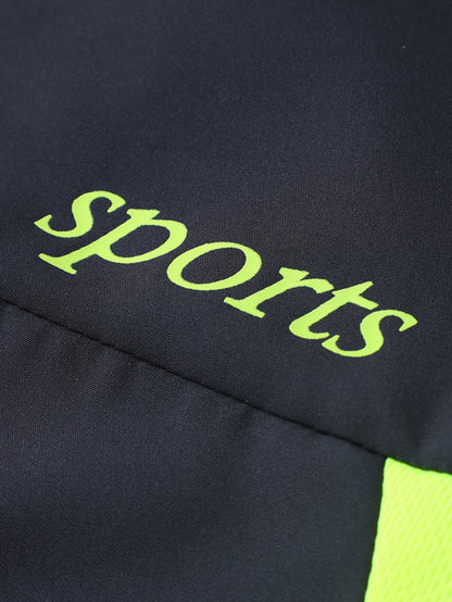 Men's Two-Tone Spliced Jacket and Pants Set in Fluorescent Green with 'Sports' Letter Print, Eye-Catching Fashion Design, Comfortable Soft Fabric, Essential Outfit for Home or Outdoor Wear TZ8030