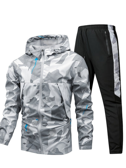 Men'S Lightweight Climbing Hooded Jacket - Quick-Dry Windproof Outdoor Sports Coat with Camouflage Pattern, Spring/Fall Casual & Training Wear, Regular Fit for Hiking, Running, Gym, Hiking Apparel, Durable Fabric