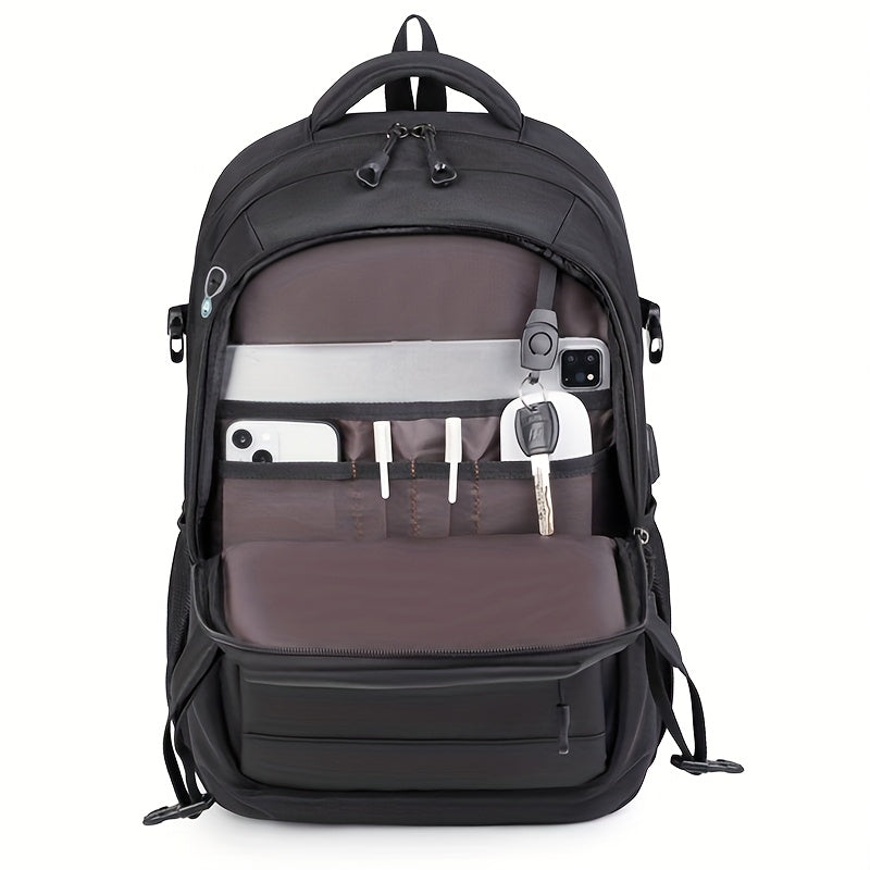 Men's Stylish Black Backpack - Multifunctional Business Laptop Bag with Adjustable Straps, Travel Compartments & Mesh Bottom for Daily Commute, Outdoor Adventures & Work, Business Backpack | Stylish Backpack | Secure Compartm