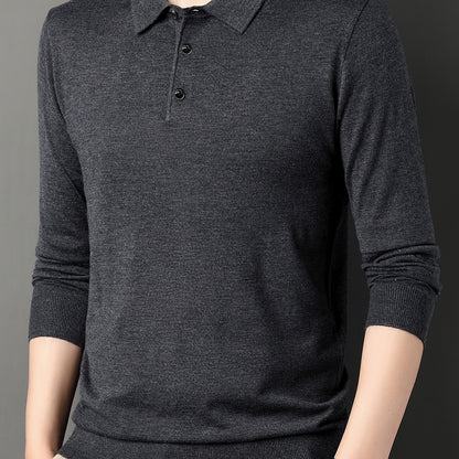 Men's 6% Wool Blend Thermal Long Sleeve Sweater Shirt - Anti-Pilling Casual Button-Up Collar Top for Layering, Soft Warm Pullover for Spring Fall Winter Outdoor & Casual Attire, Antipilling Fabric