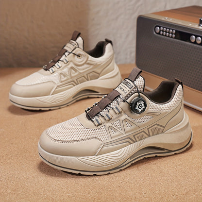 Men's 2025 New Casual Athletic Running Shoes - Thick-Sole Hiking & Basketball Sneakers with Breathable PU/Fabric Upper, Durable PVC Outsole, Beige/Black Colorway for Outdoor, Streetwear & Everyday Comfort, Round Toe Design |