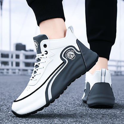 Men'S Fashion Classic Sneakers, Low Top Lace-up Athletic Shoes, Shock Absorbing Breathable Running Shoes, Durable Thick Sole Skateboard Shoes, Solid Color Graphic Design, Round Toe, Faux Upper/Sole, Fabric Inner, EVA Insole f