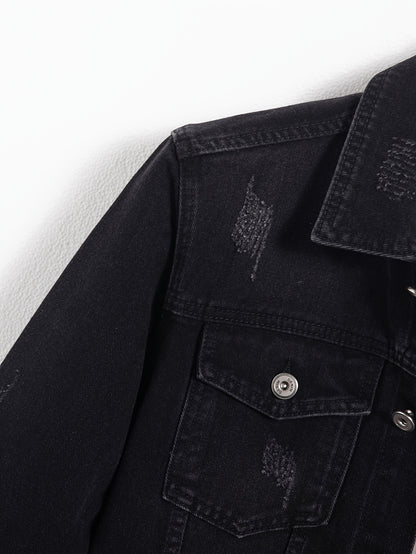 Men's Classic Denim Jacket - Casual, Non-Stretch Cotton Blend, Machine Washable with Lapel Collar
