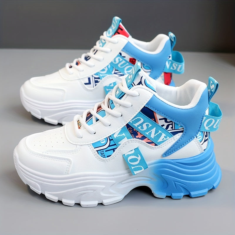 Women's Letter Design Chunky Sneakers, Fashion Lace Up Outdoor Shoes, Comfortable Low Top Sport Shoes