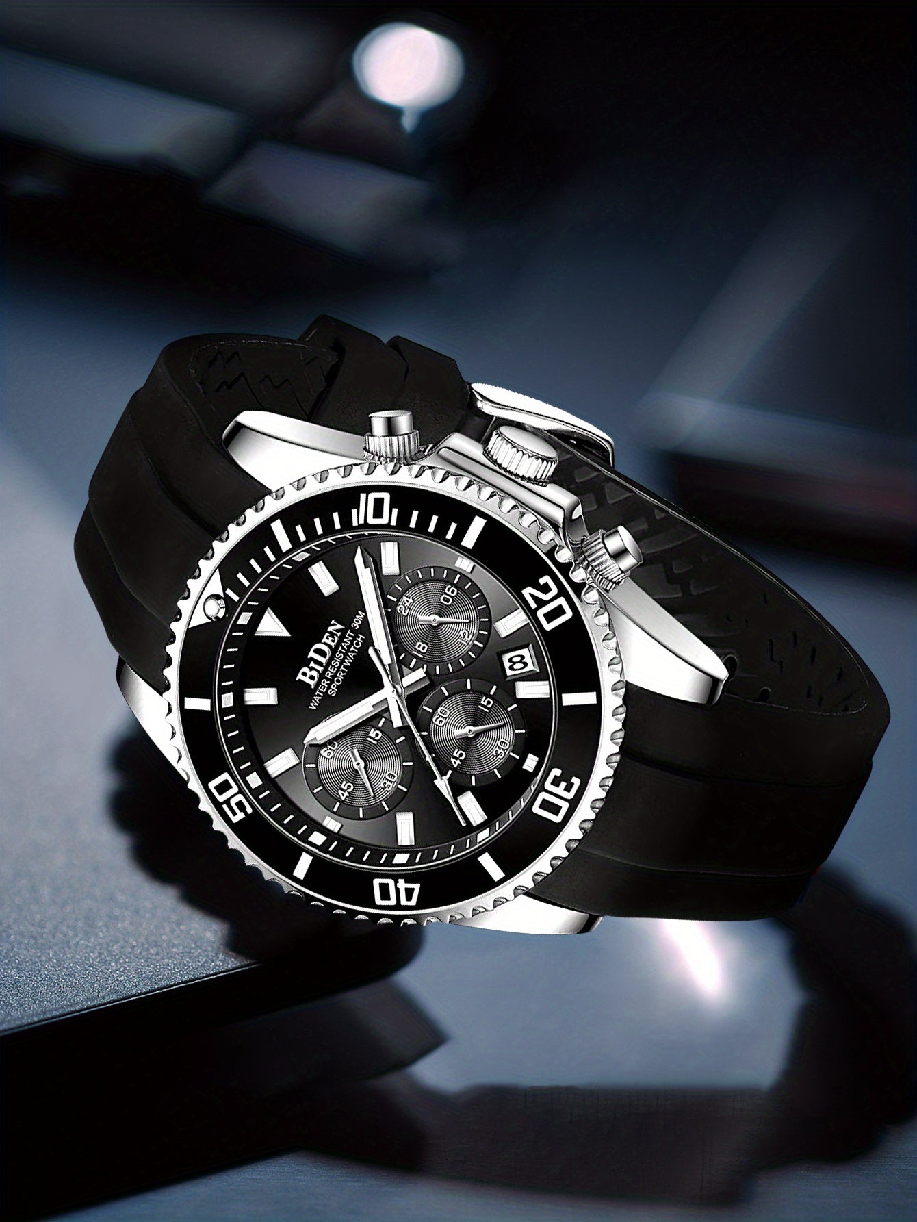 Men'S Sports Watch - Lightweight Silicone Strap with 6-Hand Chronograph, Analog Quarts Movement, 30M Water Resistant, Stopwatch, Calendar, Zinc Alloy Case, Electronic Drive, Non-Rechargeable Button Battery, Perfect for Casual