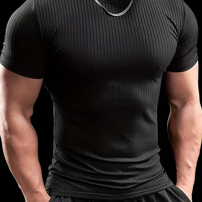 Men's Stretch Fit Short Sleeve T-Shirt - Breathable, Comfortable Polyester Blend, Solid Blue, Crew Neck, Casual & Sporty Style for Spring/Summer