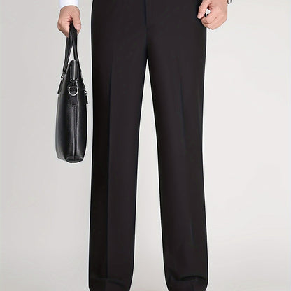 Men's Classic Straight Fit Pants - Lightweight Polyester Blend, High Waist, Button Closure, Suitable for Year-Round Wear