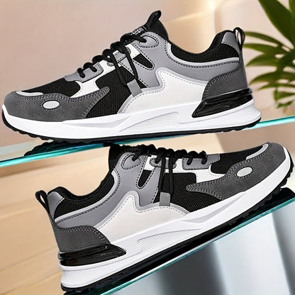 Men's Plus Size Breathable Mesh Casual Sneakers - Low-Top Lace-Up Walking Shoes with Cushioned PVC Sole, All-Season Outdoor & Daily Wear in White/Navy/Red Accents, Outdoor Footwear | Modern Sneakers | Durable Fabric Shoes