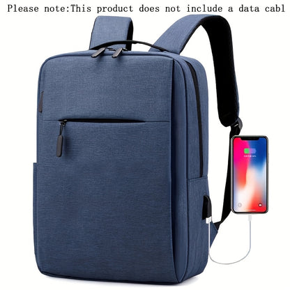 1pc Lightweight Business Laptop Backpack, 33.02/35.56/38.1 cm Computer Bag with USB Charging Port, Adjustable Straps, Zipper Closure, Polyester Lining, Wet Wipe Clean, Black Fabric Travel & Student Bookbag for Men and Women,