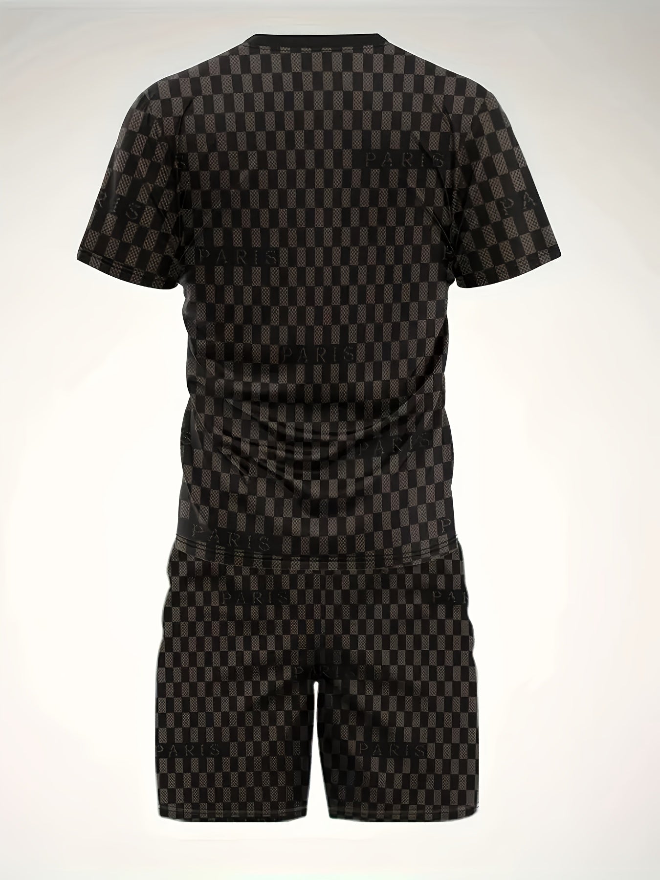 2pcs Men's Summer Casual Outfit: Ink Splash & Checkered Pattern Short Sleeve T-Shirt and Drawstring Shorts Set - Lightweight Polyester, Machine Washable, Ideal for Beach & Casual Attire