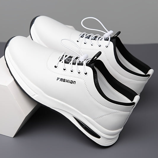 Men's Fashion Sneakers - Lightweight, Breathable Casual Shoes with Soft Rubber Sole, White & Black Design, Comfortable Low-Top Lace-Up Style for Casual Attire