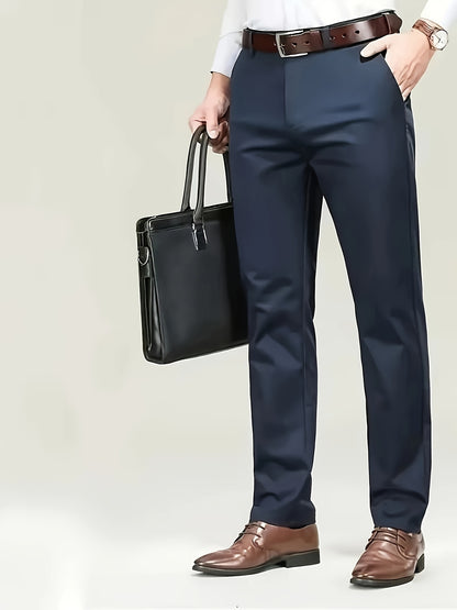 Four Seasons Men's New Casual Formal Pants Business Style Trendy Casual Long Pants Fashionable Versatile Men's Elastic Western Pants Comfortable Classic Design Casual Wear