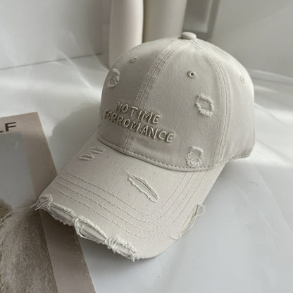 2025 Spring-Summer New Embroidered Letter Distressed Baseball Cap Unisex Versatile Sun Hat for Men and Women