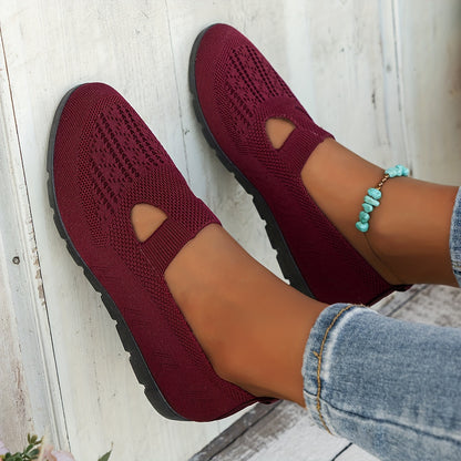 Women's Breathable Slip-On Fashion Sneakers - Comfortable Flat Casual Shoes with Rubber Sole, Fabric Insole, Low Top Design, All-Season Wearability, Solid Color