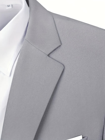 2pcs Luxury Classic Men'S Solid Color Suit - Notched Lapel Blazer and Pants, Regular Fit, Long Sleeve, Traditional Silhouette, Ideal for Weddings, Business Meetings - High-Quality Fabric, Comfortable Wear, Stylish Design, Wed