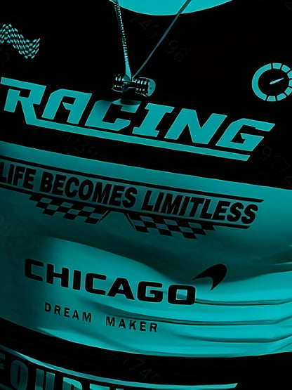 Men'S Racing Graphic T-Shirt - Bold Neon Green & Black Racing Car Design, Lightweight Breathable Fabric for Motorsport Events, Casual Streetwear - Chicago Dream Maker Inspired Casual Attire, Racing Jersey, Event Apparel, Spor