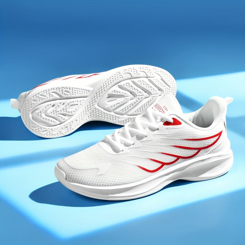 2025 New Arrival Men'S White & Red Sneakers - Breathable Mesh, Soft Bottom, Casual Sports Shoes for Running & Daily Wear, Casual Athletic Shoes | Modern Casual Shoes | Breathable Upper, Running Shoes