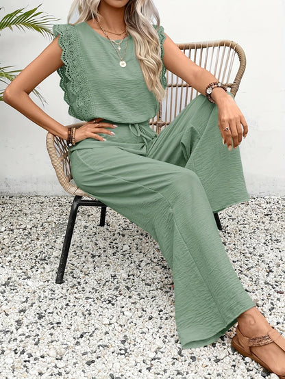 Elegant Exclusive Lace Trim Short Pants Set