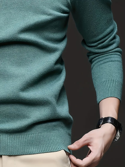Men's Sleek Light Blue Turtleneck Sweater - Casual Knit Pullover with Ribbed Cuffs, Long Sleeves for Fall/Winter, Soft Viscose Blend