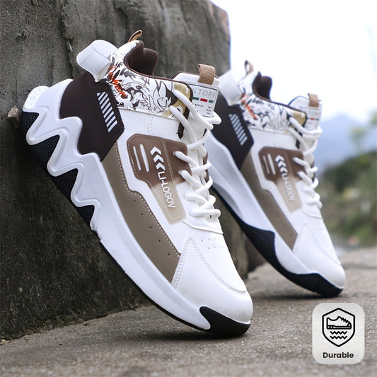 Men's High-Top Basketball Sneakers, Preppy Street Style, Solid Color with Cartoon & Stripes, All-Season Lace-Up Sports Shoes, Faux Upper, Fabric Inner, Rubber Sole, for Running, Hiking & Casual Wear, Outdoor Activities Shoes