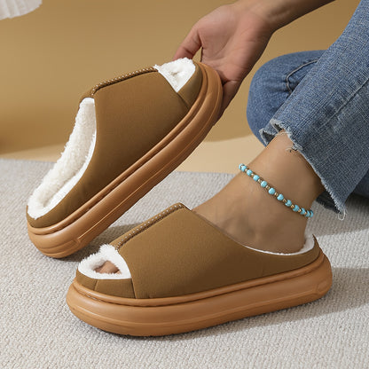 Women's Plush Slip-On House Shoes - Soft Open-Toe Indoor Slippers, Non-Slip Cushioned EVA Sole, All-Season Cozy Lounge Footwear Black/Gray/Beige/Pink/White - Elegant Home Decor Gift for Women, Simple Design, Durable Sole