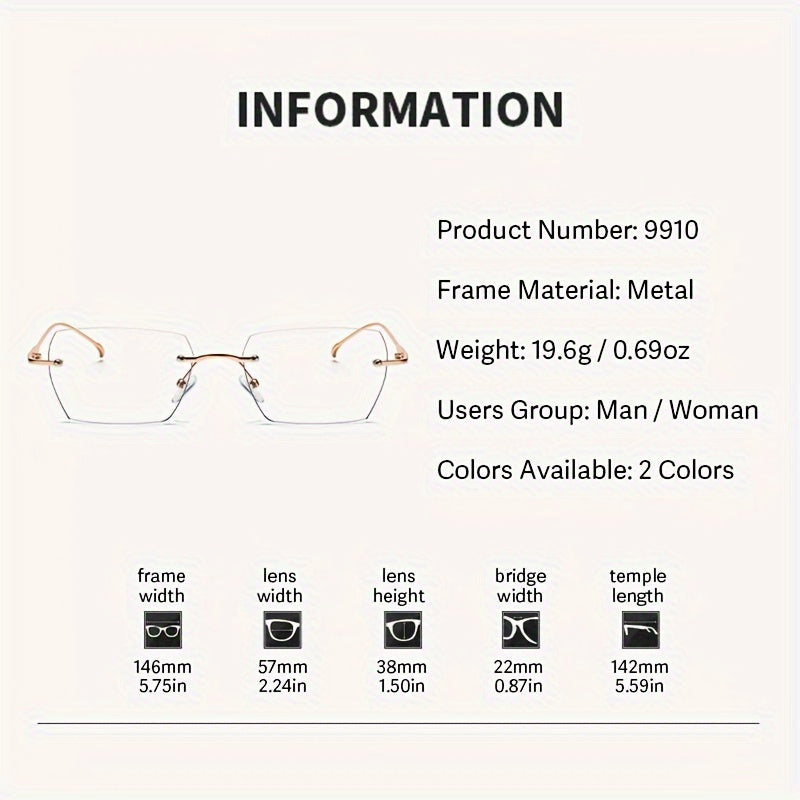 1pc Rimless Square Photochromic Glasses - Elegant & Lightweight, Color-Changing Lenses for Indoor/ Use, Ideal for Daily Wear, School, Business, & Special Occasions, Non-Prescription, Perfect Gift