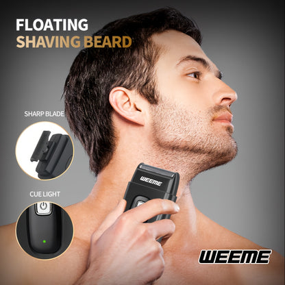 WEEME 3pcs Men's Grooming Kit: Black USB Rechargeable Electric Clipper + T-Blade Trimmer + Shaver Combo, featuring an LCD display and anti-slip textured design for precise haircuts, beard trimming, and sideburns styling—per
