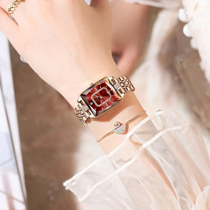 POEDAGAR Elegant Women's Quartz Watch - Rose Golden Stainless Steel, (3ATM), Square Dial with Gemstone Accents, Date Display, Luxury Fashion Accessory for Casual or Formal Occasions