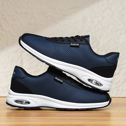 AOPLUS Men's Low-Top Sneakers - Navy Blue & Black Sneakers, PU Upper & Cushioned Rubber Sole for Gym, Training, Everyday - All-Season Lace-Up Shoes for Men, Gym Training Footwear, Sleek Sporty Design, Fabric Lined Interior