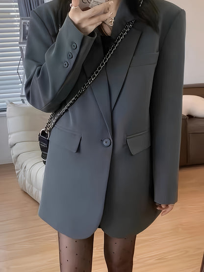Women'S Chic Casual Blazer - Polyester, Solid Color, Long Sleeve, Button Front with Pockets, Loose Fit, Spring/Fall Jacket, Casual Wear Jacket|Minimalist Jacket|Single lapel Jacke