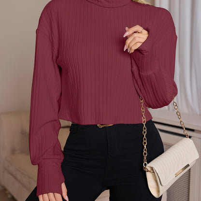 Women'S High Neck Knit Turtleneck T-Shirt, Solid Color Polyester 95% Spandex 5% Blend, Short Length, Fall/Winter Collection, 210g/m² Knit Fabric