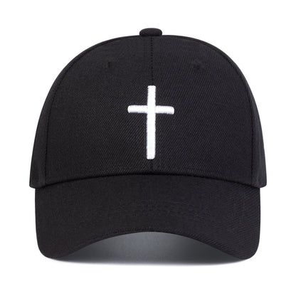 Adjustable Sun Protection Baseball Cap for Boys - Black with White Cross Design, Polyester, Fitted Closure, Ideal for Outdoor Activities, Travel, and Beach, Travel Headgear | Stylish Headgear | Adjustable Headgear