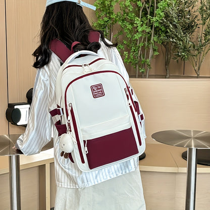 Visually Appealing Two-Tone Travel Backpack - Durable, Nylon, Lightweight with Adjustable Straps, Large Capacity School Bag for Students (No Charm), Casual Daypack|Organized Storage|Bag, Backpack for School