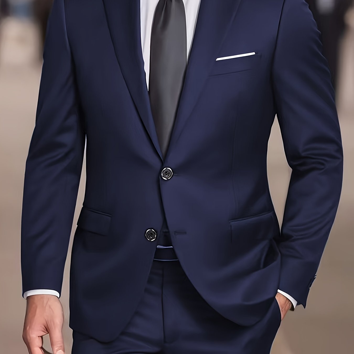 Men'S Casual Work Suit Polyester Solid Color Lapel Button Regular Fit Woven Pants and Jacket for Spring/Summer