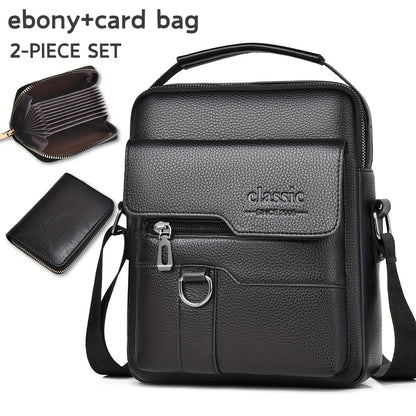 WEIXIER Men'S Set Shoulder Bag, Unisex Waist Postman Bag, Crossbody Chest Bag, Handbag, PU Fabric Multi-pocket, with Card Holder Wallet, Adjustable Detachable Shoulder Strap, Casual Commuting Bag Retro Business Texture Men'S