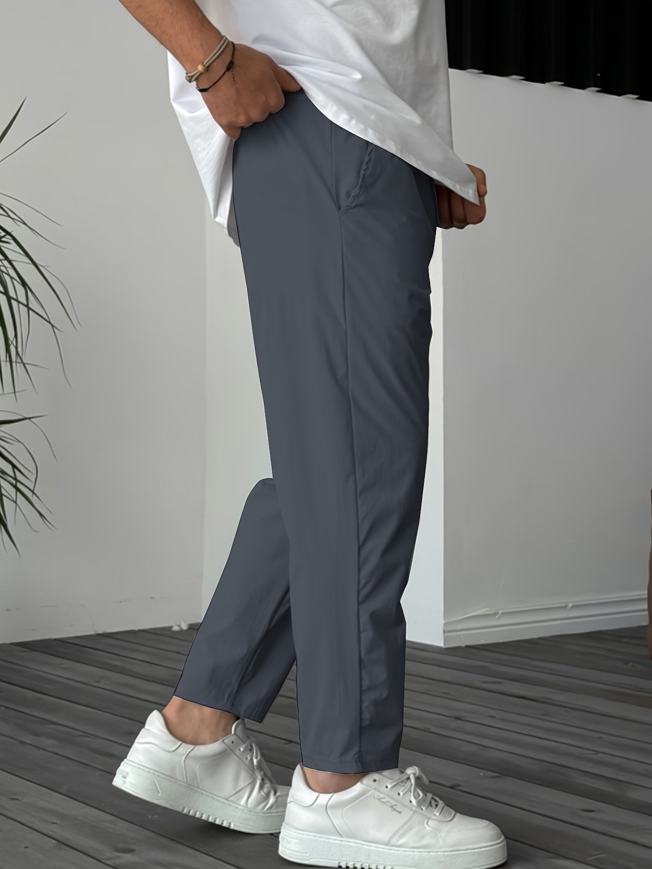 Men's Solid Pants With Pockets, Casual Drawstring Trousers For Outdoor Activities Gift