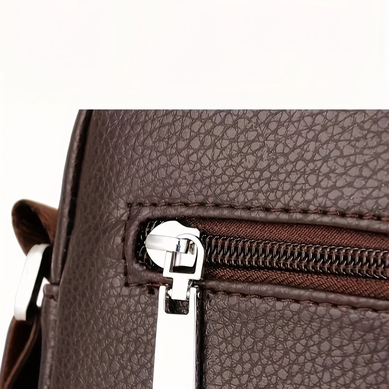 Men's Microfiber Leather Shoulder Bag Basic Style with Buckle for Daily Commute - Adjustable Strap No-Print Messenger Bag - Business Casual Crossbody Bag