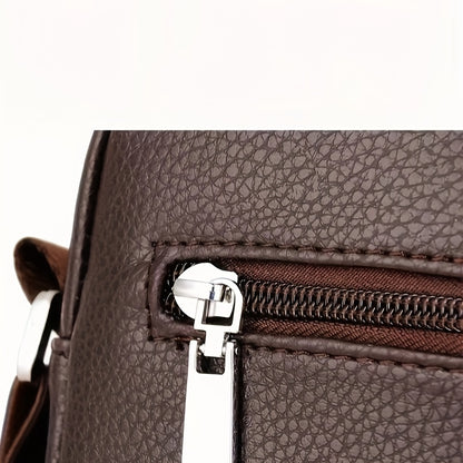 Men's Microfiber Leather Shoulder Bag Basic Style with Buckle for Daily Commute - Adjustable Strap No-Print Messenger Bag - Business Casual Crossbody Bag