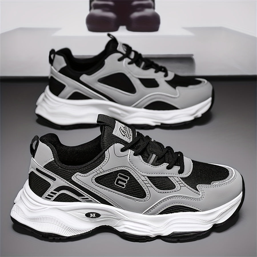 Men'S 2025 New Fashionable Low-Top Sneakers with Thick Sole - Non-Slip, Outdoor Casual Shoes for Teenagers and Young Adults, White and Golden Accents, All-Season Comfort, Casual Footwear | Modern Sneaker Design | Rubber Base