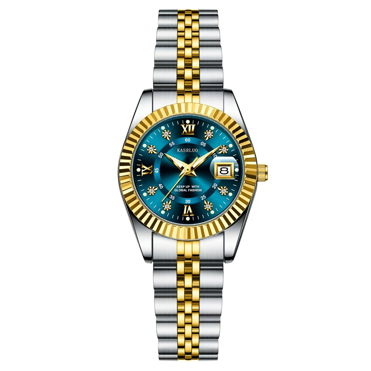 KASRLUO Elegant Women's Quartz Watch - Luminous Date, Stainless Steel Band, Precise Movement with Moon Phase Calendar, Timepiece