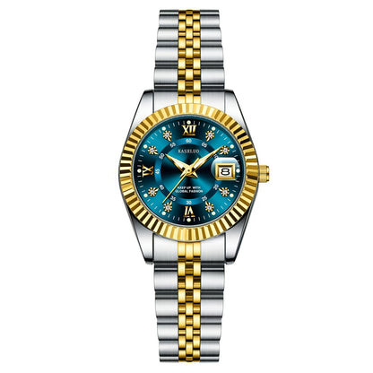 KASRLUO Elegant Women's Quartz Watch - Luminous Date, Stainless Steel Band, Precise Movement with Moon Phase Calendar, Timepiece