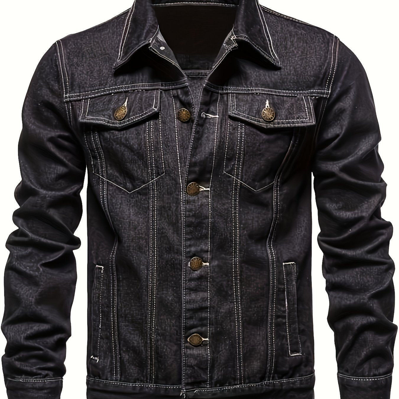 Men's Slim-Fit Denim Jacket - Casual Cotton Blend, Long Sleeve with Pockets, Machine Washable