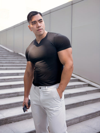 Men's Quick-Dry Gym T-Shirt - Muscle Crew Neck Workout Shirt, Stretch Athletic Tee for Weightlifting, Running, Training - Non-See-Through Muscle Builder Top (Hand Wash/Dry Clean) - Ideal for Gym & Casual Outfits, Gym Shirt, A