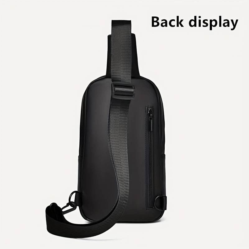 Men'S Casual Chest Bag, Faux Leather, Single Shoulder Bag, Zipper Closure, Uncharged, with Sewing Thread, Non-textile Weaving Method, No Printing, 100cm Shoulder Strap Length, for Daily Commute