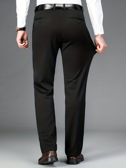 Men'S Classic Black Dress Pants - Nylon Blend, Straight Leg, Straight Leg Pants for Business Occasions