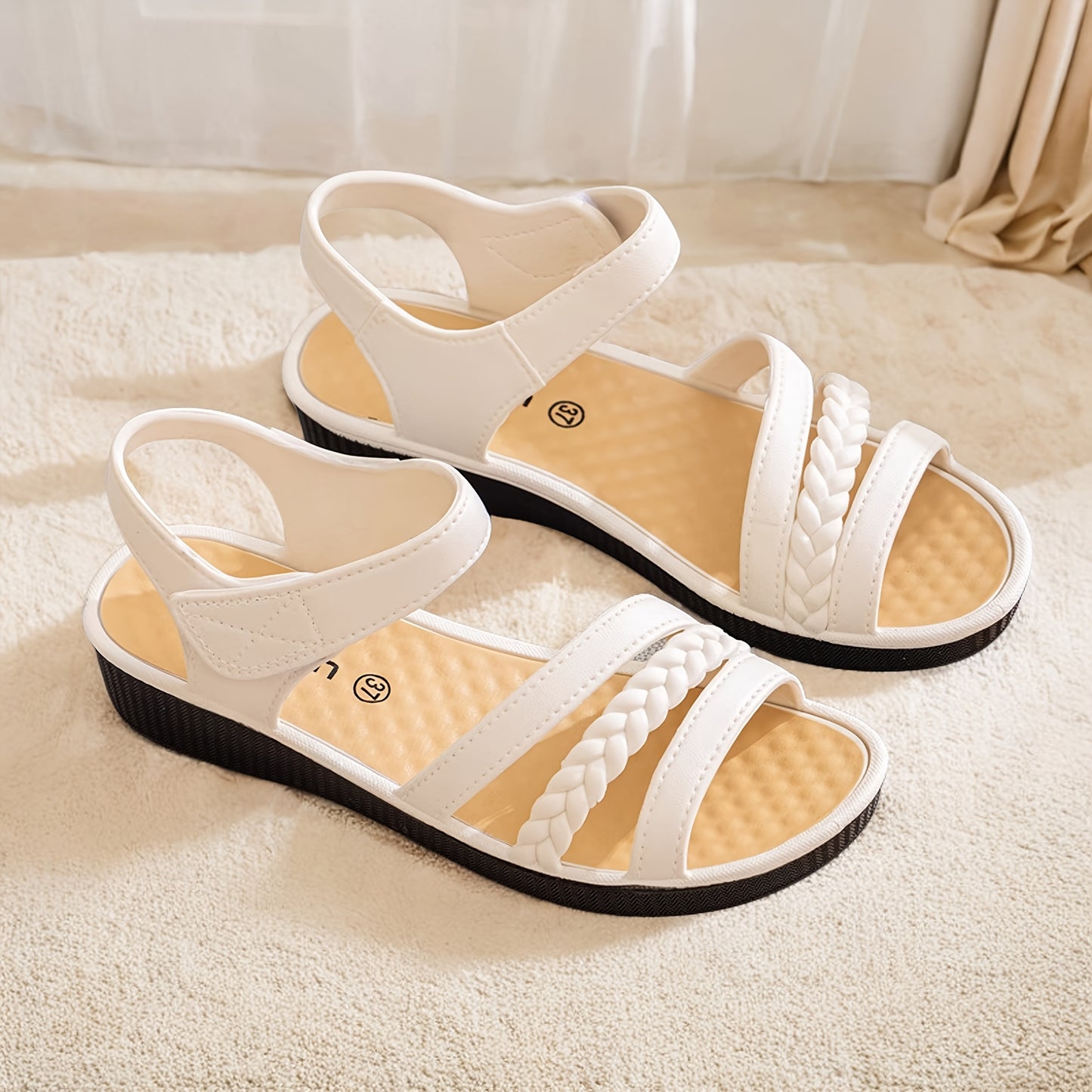Women's Elegant Roman Sandals - Adjustable Strap Non-Slip Platform Sandals, Cushioned EVA Insole & Arch Support - Low Heel Everyday Shoes for Women, Moms, Beach, Office, Formal Events - Available in White/Black/Brown/ - All-S