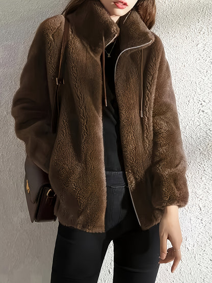 Plus Size - New Women'S Fleece Jacket, Winter Cardigan Sweatshirt, Thick And Warm Double-Sided Coral Fleece, Loose And Stylish Outerwear.