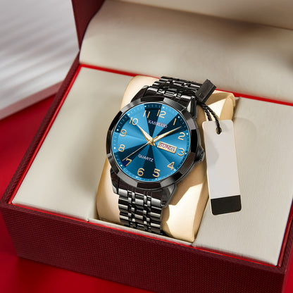 1pc Men'S Fashion Trend Business Sports Steel Band Double Date Quartz Watch - High Value Gift, Stainless Steel Strap, Round Dial with Date Display, Quartz Movement, Battery Powered, Date Display Watch | Stainless Steel Watchb